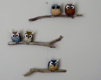 Nursery Owl Bird Hanging Mobile - Fabric Baby Owls On The Natural Tree Branches - Made To Order