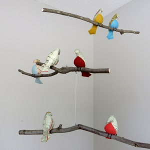 Bird Mobile - Natural Linen and Map OR NewspaperCotton Fabric Birds - Made to order