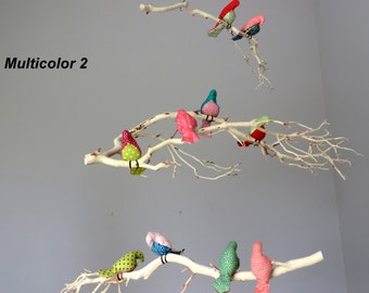 Hanging Bird Mobile - Handmade Sculpture Birds On The Manzanita Branches - Nursery Home Decor - Made to order