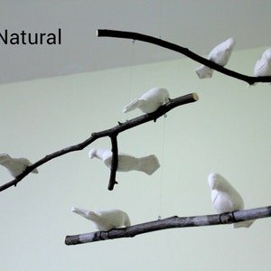 Baby Bird Mobile - Nursery Hanging Mobile - Customize your Colors - Fabric Birds on Natural Tree Branches