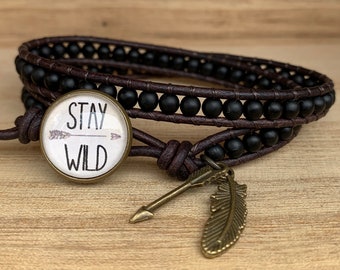 STAY WILD Matte Black Double Wrap Bracelet