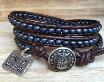 I Love My Airman Bracelet, Air Force Triple Wrap Bracelet, Military Bracelet, Air Force Bracelet