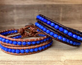 Blue Faceted Single Wrap Bracelet