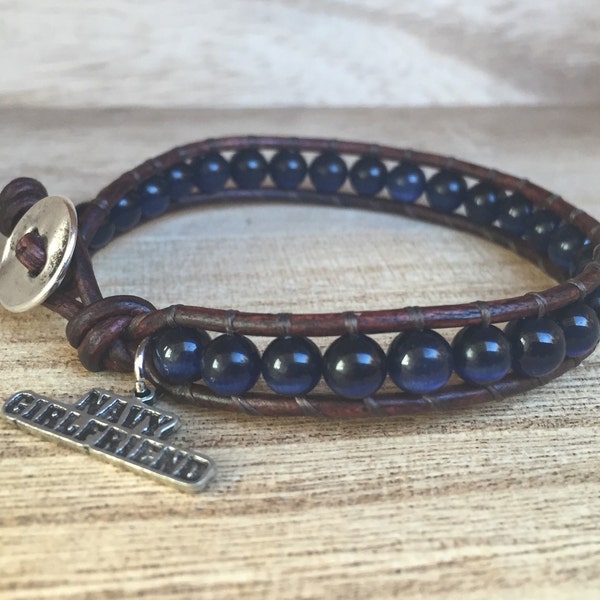 Navy Girlfriend Single Wrap Bracelet, US Navy Bracelet, I Love My Sailor
