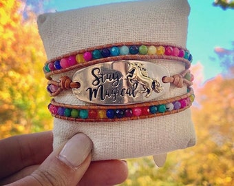 STAY MAGICAL Rainbow Triple Wrap Bracelet, Unicorn Bracelet