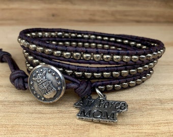 Air Force Mom Triple Wrap Bracelet, Military Bracelet, Air Force Bracelet