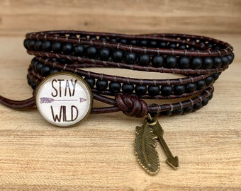 STAY WILD Triple Wrap Bracelet, Black Bracelet