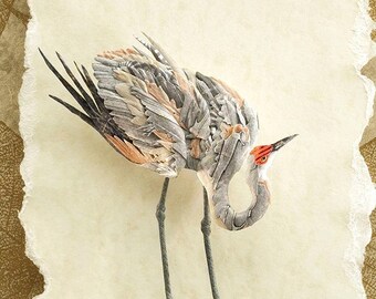 Fragile Strength - Blank card of Paper Sculpture - Sandhill Crane by artist Tiffany Miller Russell