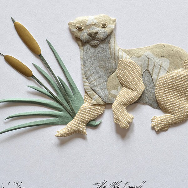 Framed Otter Sculpture - 'Slick' - Limited Edition Paper Sculpture 14/20, by Artist Tiffany Miller Russell