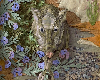 Blank Card - 'Hermana Jabalina' - Collared Peccary Javelina Paper Sculpture, Print