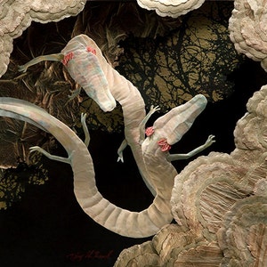 Blank card 'Dragons in Darkness' Cave Salamander Paper Sculpture, Print image 1