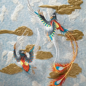 Confuciusornis en phénix - Carte vierge - Reproduction imprimée d'une sculpture en papier par l'artiste Tiffany Miller Russell