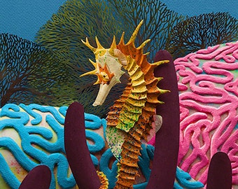 Blank Card - 'Landscape no. 1' - Seahorse Paper Sculpture, Print