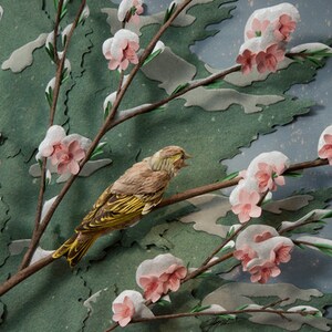 Blank Card - &#39;Spring Snow&#39; - Songbird Paper Sculpture, Print