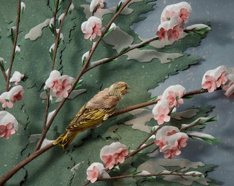 Blank Card - 'Spring Snow' - Songbird Paper Sculpture, Print