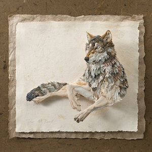 Blanko Karte - 'Wolf Repose' - Papierskulptur, Druck