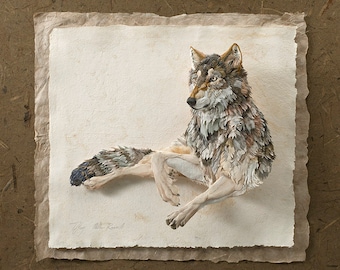 Blanko Karte - 'Wolf Repose' - Papierskulptur, Druck