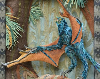 Yi qi - Original Dinobird Dinosaur Paper Sculpture Collage