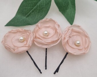 Fabric Flowers, Pink Flower, Pink hair pin, flower hair pin