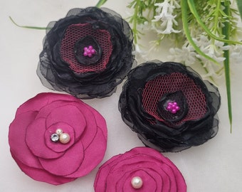 Fabric Flowers, Pink Black Flowers