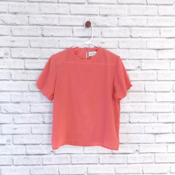 CORAL CLOUD - The Little Pink Blouse | Vintage Coral Shirt w/ Scalloped Hem | Pink Blouse | Pretty Blouse | Bridesmaid Blouse | Boxy Blouse