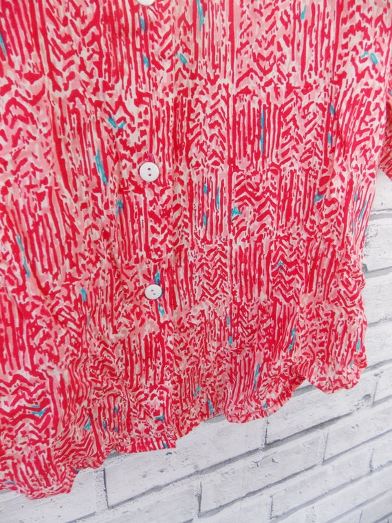 CORAL VIBES - Red and Pink Tribal Print Button Up… - image 3