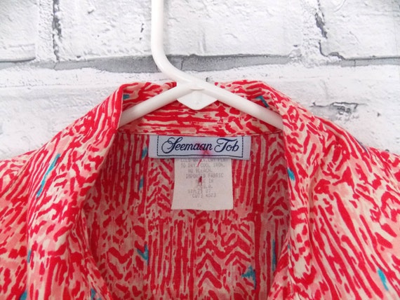 CORAL VIBES - Red and Pink Tribal Print Button Up… - image 2