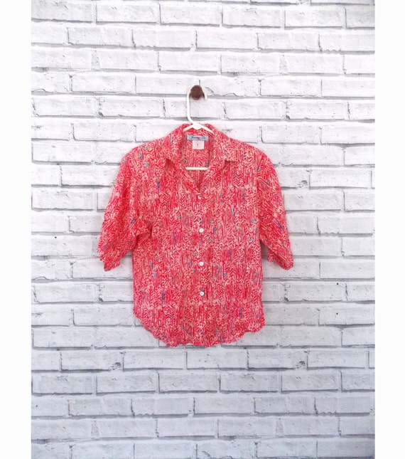 CORAL VIBES - Red and Pink Tribal Print Button Up… - image 1