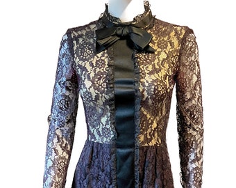 Vintage 1960’s couture designer Geoffrey Beene boutique black lace gothic A-line dress S