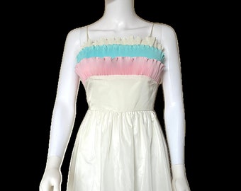 Vintage 1970's taffeta off-white ruffle disco dress XS S