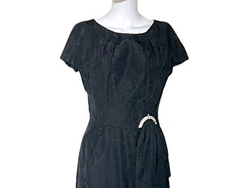 Vintage 1950's Henry-Lee black ribbon pin-up dress M