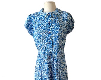 Vintage 1950's An Exclusive Penney's Fashion blue floral frock dress L