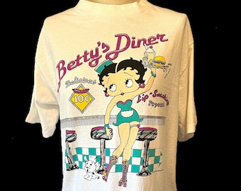 Vintage 1992 90's Betty Boop Betty's Diner t-shirt Diamond Dust near mint L