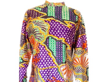Vintage 1960's Aladdin lightweight velour psychedelic mod era blouse shirt M
