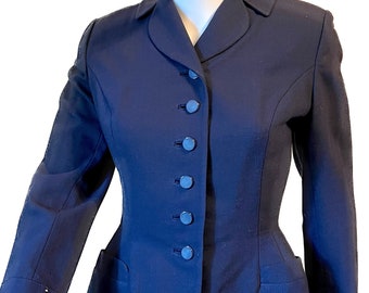 Vintage 1940's navy blue depression era gabardine wool blazer SEE DESC XS S