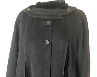 Vintage 1950's Hallie Jr. black cashmere & silk velvet swing type coat M L