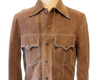 Vintage 1970's men's or unisex brown suede shirt jacket S M
