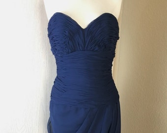 Vintage 1980's Victor Costa for Saks Fifth Avenue navy blue strapless dress S