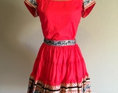 Vintage 1950 39 s red Desert Flower southwestern clogging dress dance outfit M