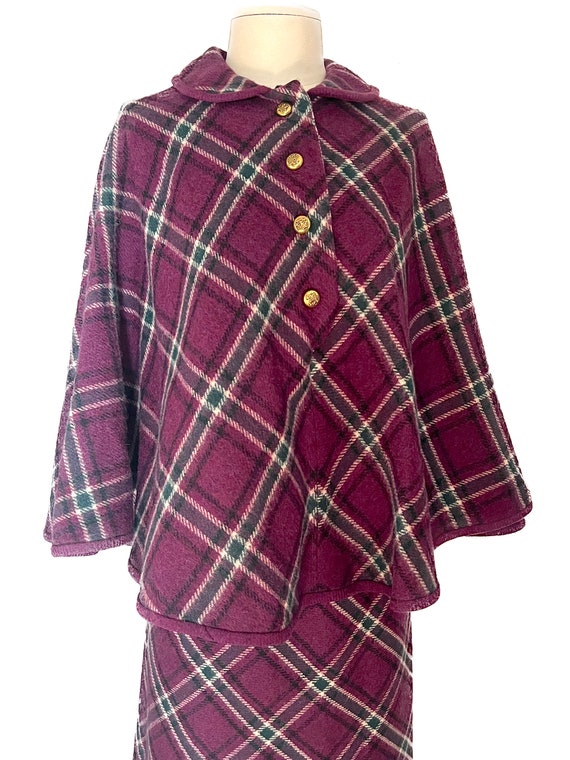 Vintage 1960's Bobbie Brooks purple plaid poncho cape with matching A-line skirt 5/6 S