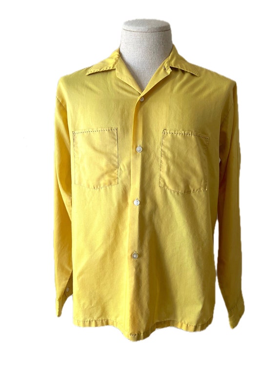 Vintage 1960's men's gold mustard Van Cort button up shirt M