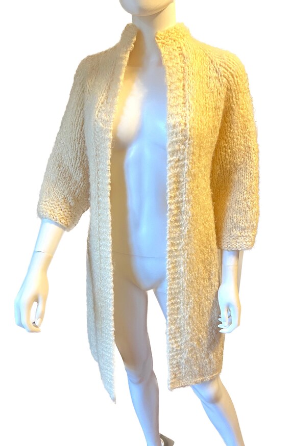 Vintage 1970's cream colored wool knit long cardi… - image 1