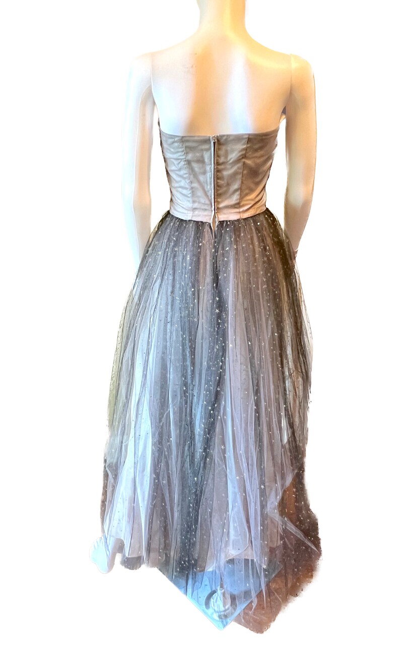 Vintage 1950's strapless tulle Marshall Field black gray prom dress S image 3