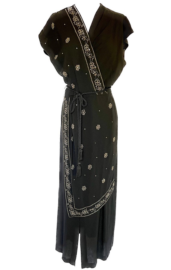 Vintage 1930's black crepe A Princess Royal Creation Gatsby era beaded dress M or L