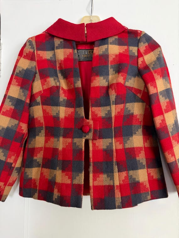 Vintage 1950's red wool Grace Dressmaking suit blazer jacket XS S Taiwan
