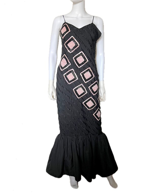 Vintage 1970's 80's Lilli Diamond spaghetti strap formal mermaid dress S