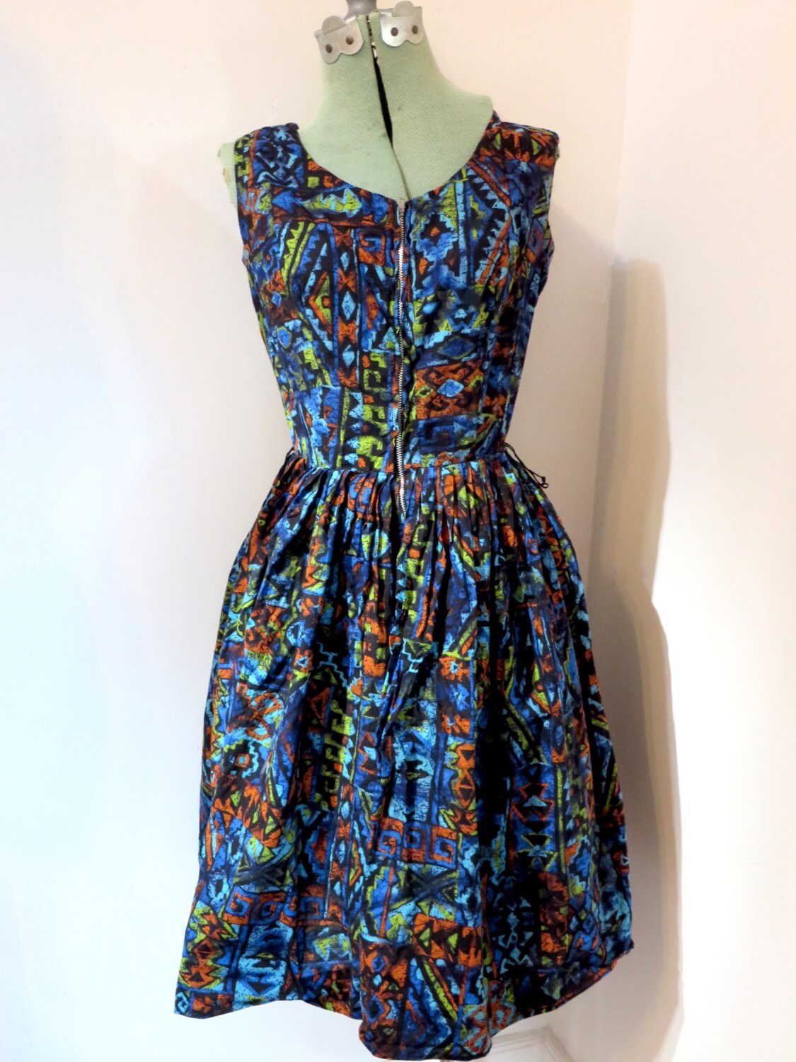 Vintage 1950's blue cotton skorts romper zipup Lois Young Etsy