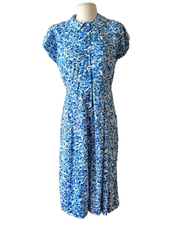 Vintage 1950's An Exclusive Penney's Fashion blue floral frock dress L