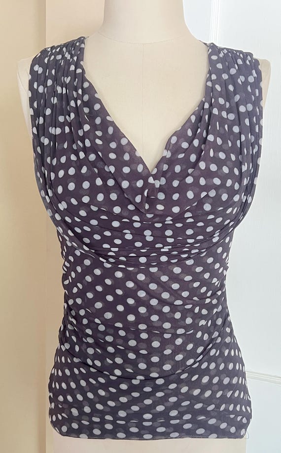 Y2K era Sweet Pea by Stacy Frati polka dot mesh tank top blouse L (8/10)