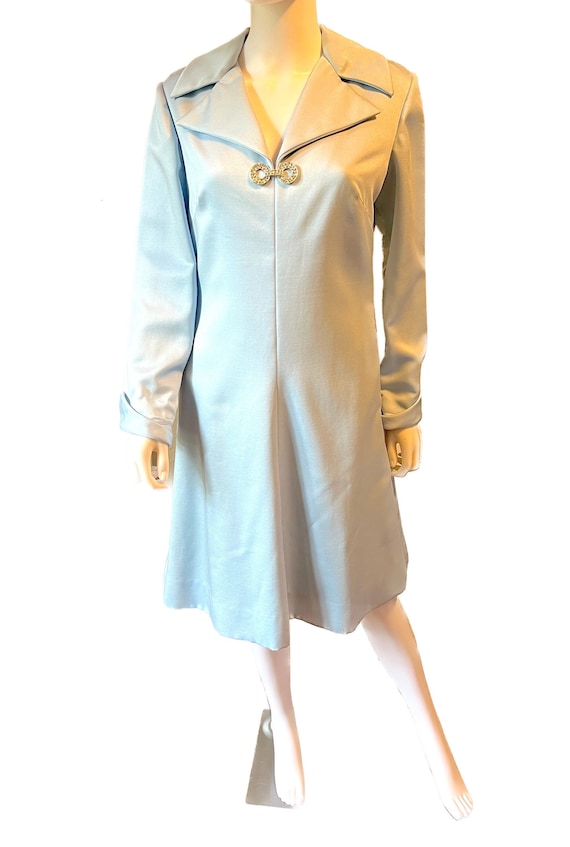 Vintage 1960’s designer Carlye blue silk rhinestone dress Sibonne! silk lining L